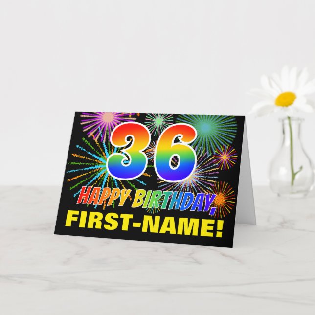 Tarjeta Cumpleaños 36: Negrita, diversión, fuegos artifici (Planta pequeña)