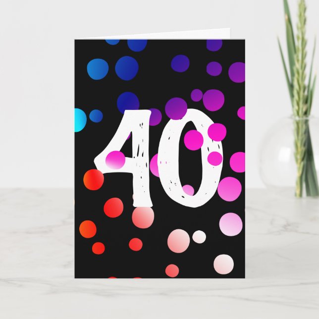 Tarjeta Cumpleaños 40 Arcoíris de puntos en negro (Anverso)