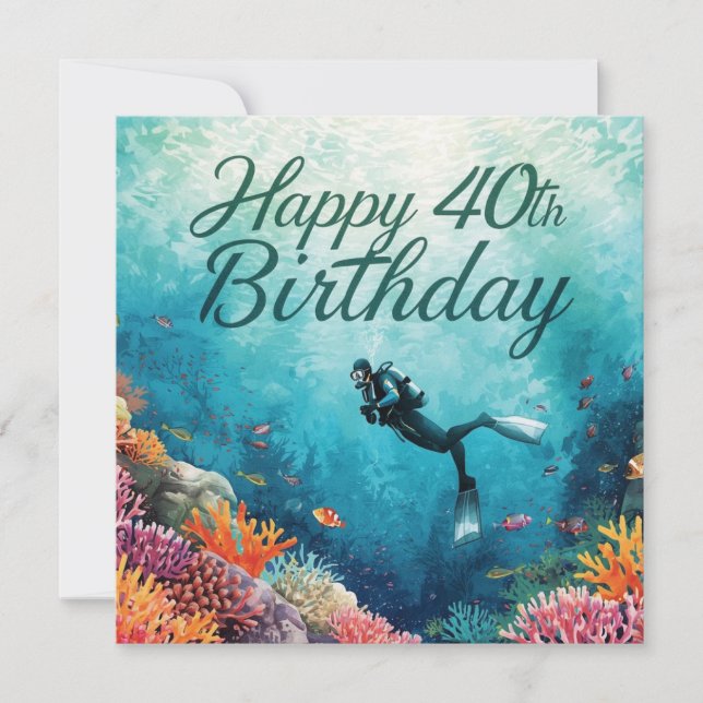 Tarjeta Cumpleaños 40 de buceo bajo el agua (Anverso)