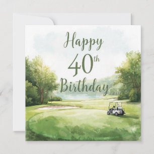 Tarjeta Cumpleaños 40 de Golf con carrito de golf en campo