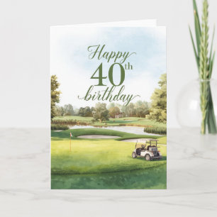 Tarjeta Cumpleaños 40 de Golf con carrito de golf en verde
