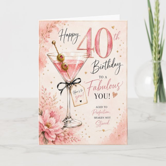 Tarjeta Cumpleaños 40 de mujer con martini (Anverso)