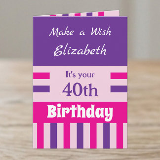 Tarjeta cumpleaños 40 nombre rosa púrpura