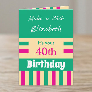 Tarjeta cumpleaños 40 nombre rosa verde