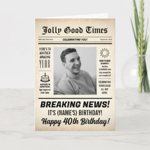Tarjeta Cumpleaños 40 Periódico, Agregar Foto, Personaliza