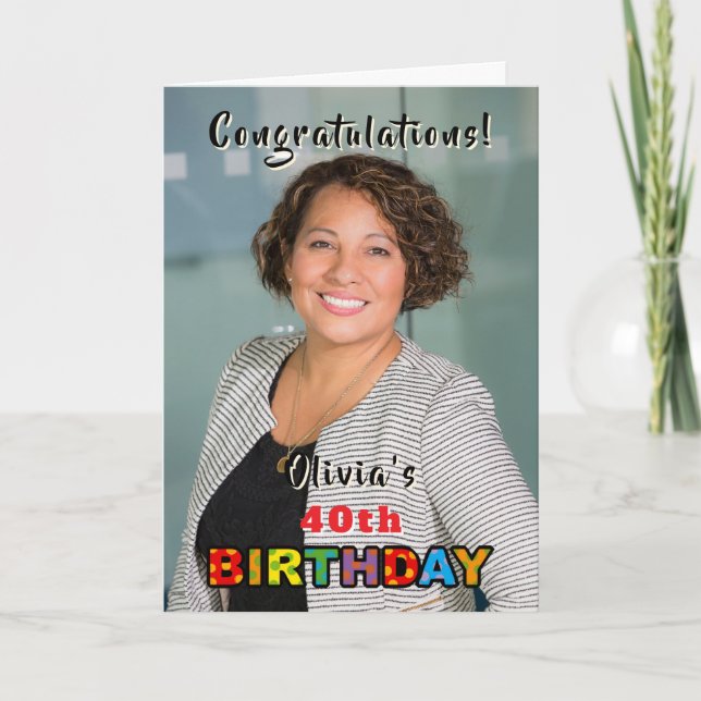 Tarjeta Cumpleaños 40 personalizado con foto (Anverso)