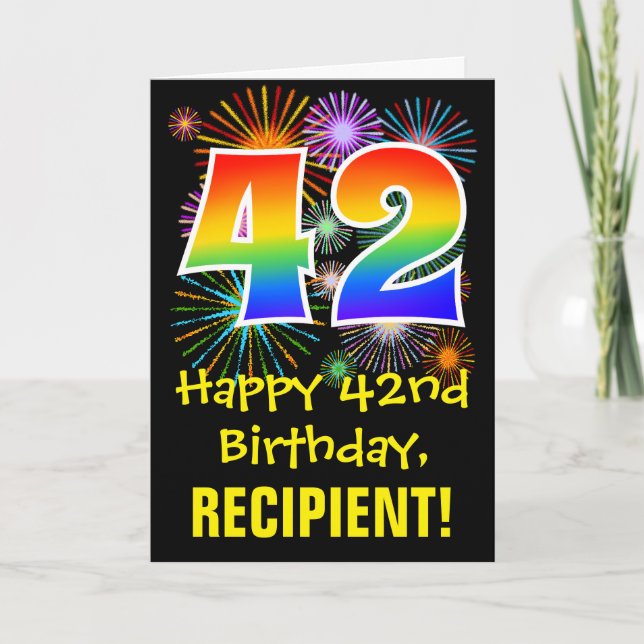 Tarjeta Cumpleaños 42: Patrón divertido de fuegos artifici (Anverso)