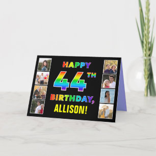 Tarjeta Cumpleaños 44: Texto Arcoíris, Fotos Personalizada