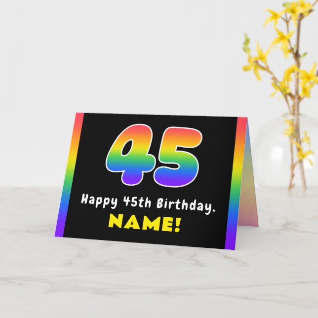 Tarjeta Cumpleaños 45: Arcoíris Colorido # 45, Nombre Pers (flor amarilla)