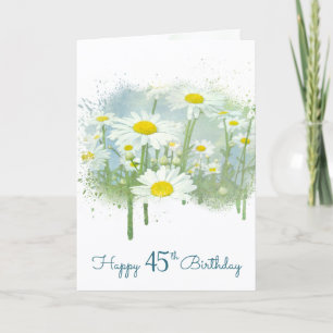 Tarjeta Cumpleaños 45 Blanco Jardín de Margaritas