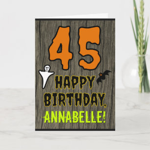 Tarjeta Cumpleaños 45: Tema de Halloween, nombre personali
