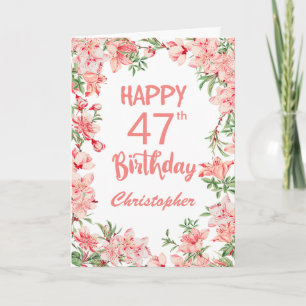 Tarjeta Cumpleaños 47 Rosados Peonías Melocotón Acuarela F