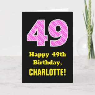 Tarjeta Cumpleaños 49: Rayas rosadas y corazones "49" + No