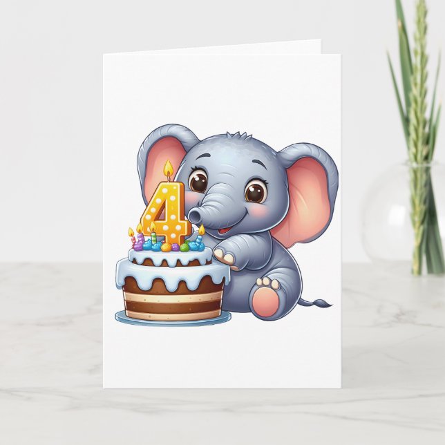 Tarjeta Cumpleaños 4 de elefante lindo (Anverso)