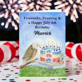Tarjeta Cumpleaños 4 de Julio Águila Calva y Pastel Patrió