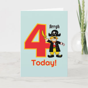 Tarjeta Cumpleaños 4 de Pirata Bonito Arrgh Hoy
