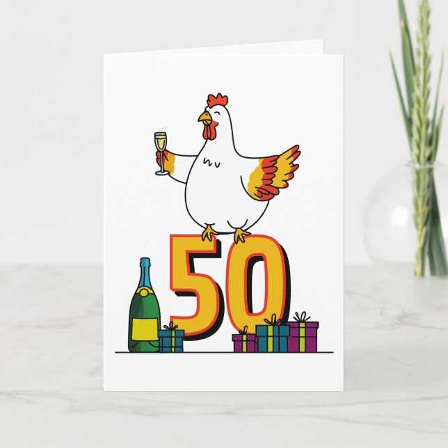 Tarjeta Cumpleaños 50.º Hen Mascota Poultry (Anverso)
