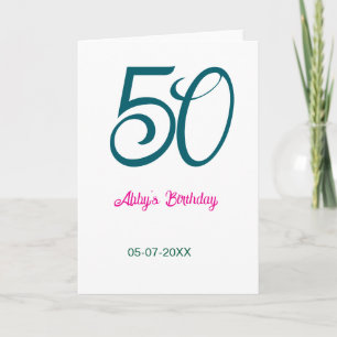 Tarjeta cumpleaños 50 agregar nombre año turquesa rosa neg