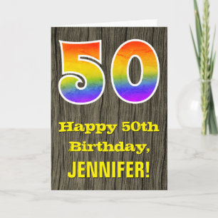 Tarjeta Cumpleaños 50: Aspecto de madera rústica falsa, "5