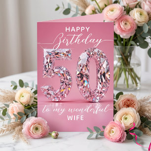 Tarjeta Cumpleaños 50 Brillante Piedra Preciosa Rosa Glamo