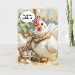 Tarjeta Cumpleaños 50 de gallina con huevos en cartón