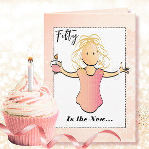 Tarjeta Cumpleaños 50 Elegante Dulce Femenino Dibujos Anim