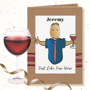 Tarjeta Cumpleaños 50 hombre caricatura clásico vino tinto