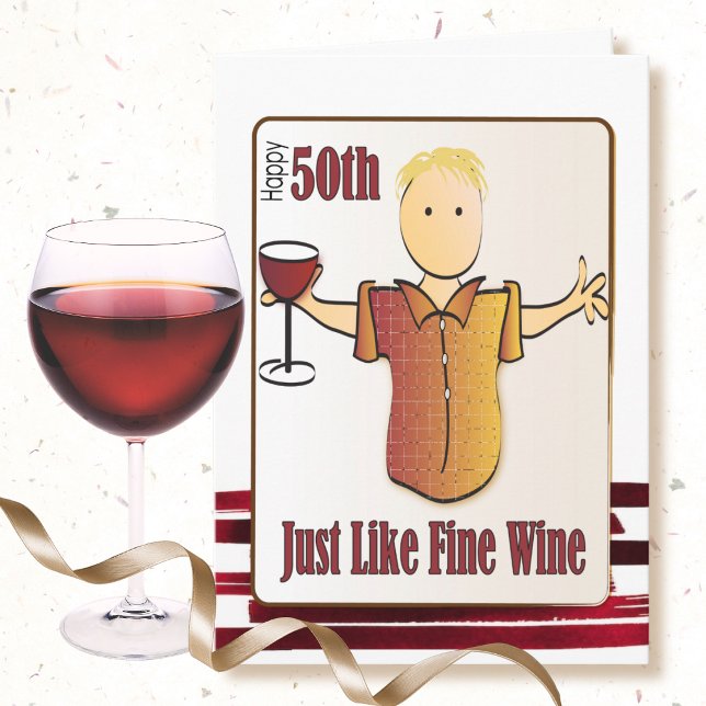Tarjeta Cumpleaños 50 Hombre Caricatura Vino Tinto Dulce (Subido por el creador)