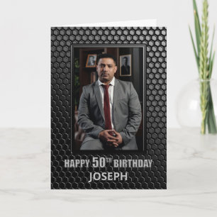 Tarjeta Cumpleaños 50 negro patrón geométrico personalizad