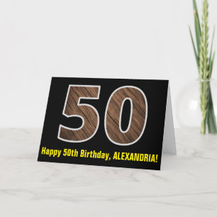 Tarjeta Cumpleaños 50: Nombre + Patrón de Grano de Madera