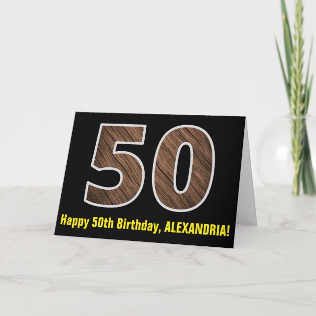 Tarjeta Cumpleaños 50: Nombre + Patrón de Grano de Madera  (Anverso)