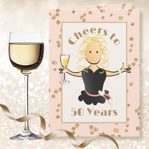 Tarjeta Cumpleaños 50 para ella divertido cartoon rubia br