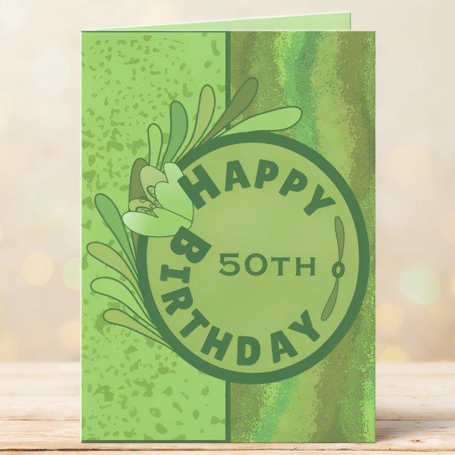 Tarjeta Cumpleaños 50 Texturizado Tonos de Verde  (Shades of green in a textured background with bold text makes this card perfect for any milestone.)