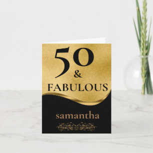 Tarjeta Cumpleaños 50 y Fabuloso Brillante de Oro y Negro