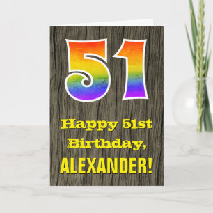 Tarjeta Cumpleaños 51: Aspecto rústico de madera falsa, "5