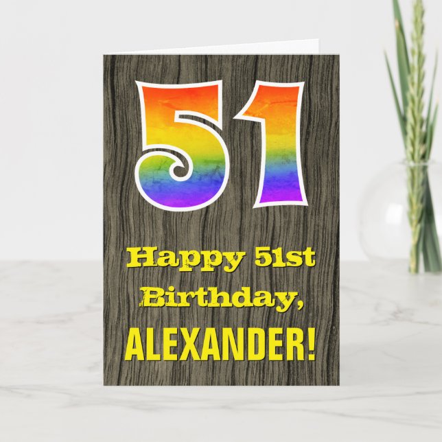 Tarjeta Cumpleaños 51: Aspecto rústico de madera falsa, "5 (Anverso)