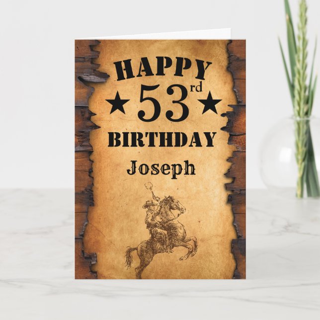 Tarjeta Cumpleaños 53 Rustico Vaquero Occidental Caballo (Anverso)
