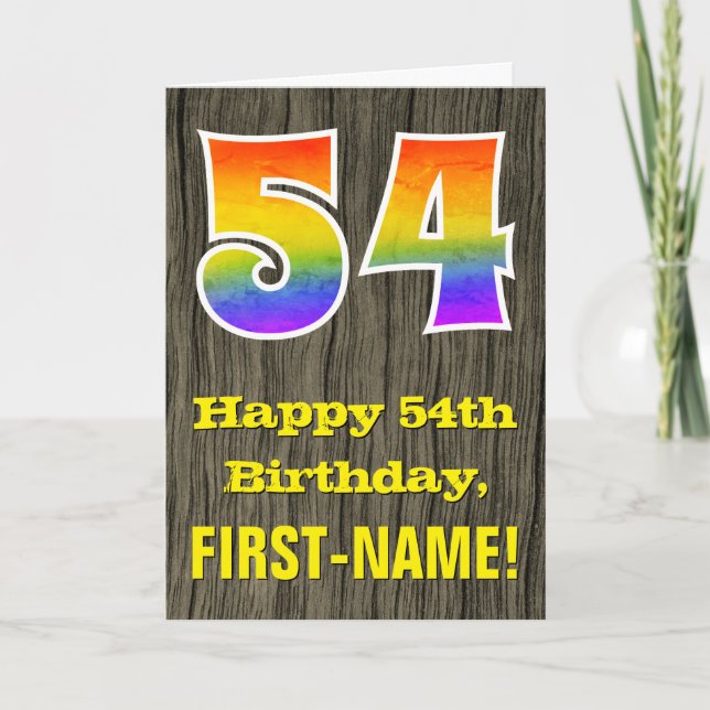 Tarjeta Cumpleaños 54: Rústico con aspecto de madera falsa (Anverso)