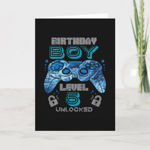 Tarjeta Cumpleaños 5 de niños Jugador Nivel 5 Desbloqueado