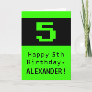 Tarjeta Cumpleaños 5: Estilo friki / geek "5" y nombre