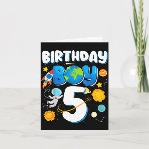 Tarjeta Cumpleaños 5 niños astronauta espacio planetas cua