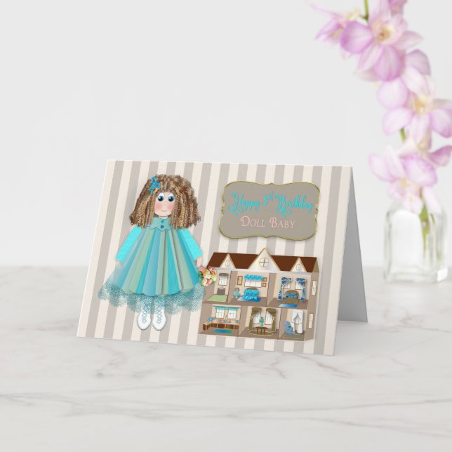 Tarjeta Cumpleaños, 5 Para Chicas, Muñeca y Dollhouse (Orquídea)