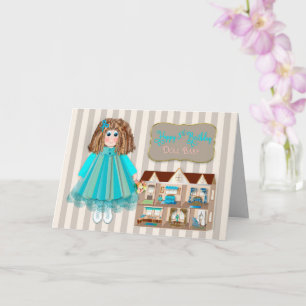 Tarjeta Cumpleaños, 5 Para Chicas, Muñeca y Dollhouse