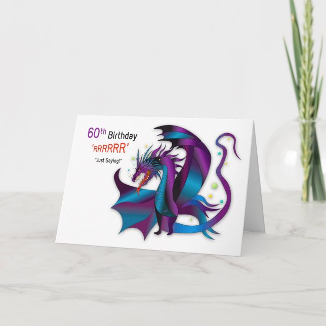 Tarjeta Cumpleaños 60.º Fierce Dragon Shades Purple Blues (Anverso)