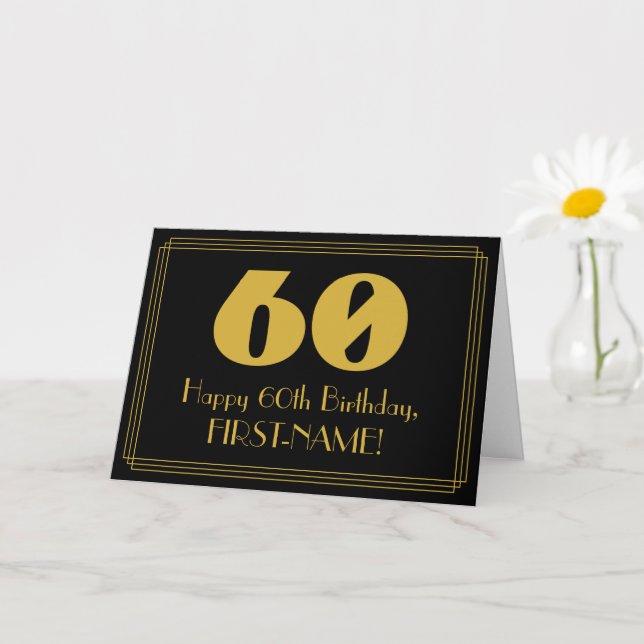 Tarjeta Cumpleaños 60: Aspecto inspirado en Art Deco "60"  (Planta pequeña)