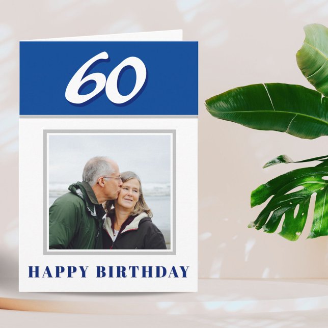 Tarjeta Cumpleaños 60 azul personalizado con foto (Subido por el creador)