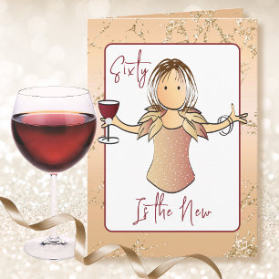 Tarjeta Cumpleaños 60 Fabuloso Glam Femenino Cartoon Vino