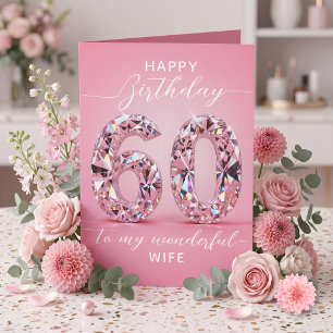 Tarjeta Cumpleaños 60 Glamuroso Diamante Brillante Rosa