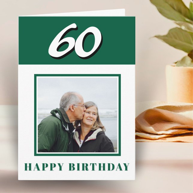 Tarjeta Cumpleaños 60 Verde Personalizado con Foto (Subido por el creador)