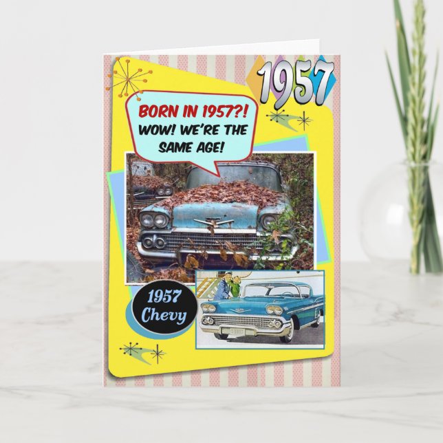 Tarjeta ¡Cumpleaños 65! ¡Guau, la misma edad que este Chev (Anverso)